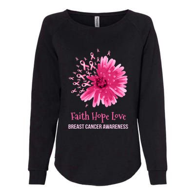 Flower Faith Hope Love Funny Breast Cancer Awareness Womens California Wash Sweatshirt