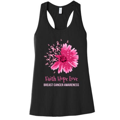 Flower Faith Hope Love Funny Breast Cancer Awareness Women's Racerback Tank