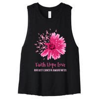 Flower Faith Hope Love Funny Breast Cancer Awareness Women's Racerback Cropped Tank