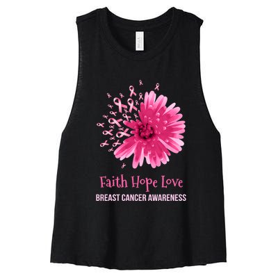 Flower Faith Hope Love Funny Breast Cancer Awareness Women's Racerback Cropped Tank