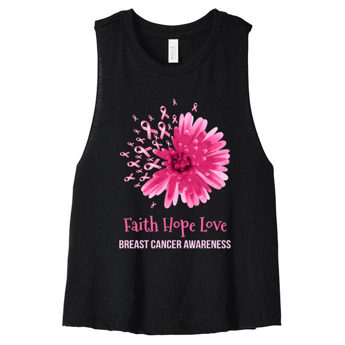 Flower Faith Hope Love Funny Breast Cancer Awareness Women's Racerback Cropped Tank