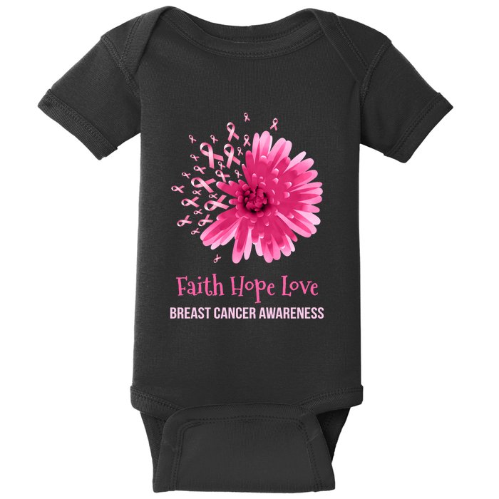 Flower Faith Hope Love Funny Breast Cancer Awareness Baby Bodysuit