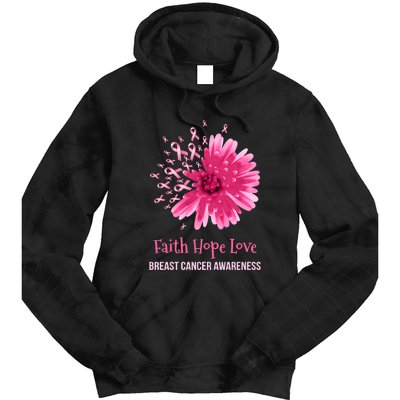 Flower Faith Hope Love Funny Breast Cancer Awareness Tie Dye Hoodie