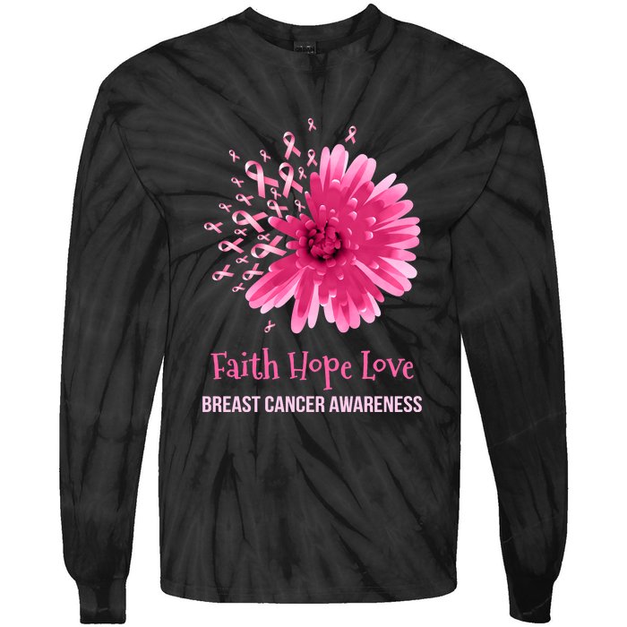 Flower Faith Hope Love Funny Breast Cancer Awareness Tie-Dye Long Sleeve Shirt