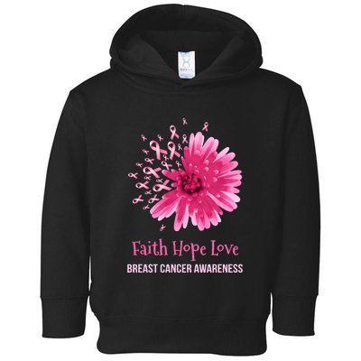 Flower Faith Hope Love Funny Breast Cancer Awareness Toddler Hoodie