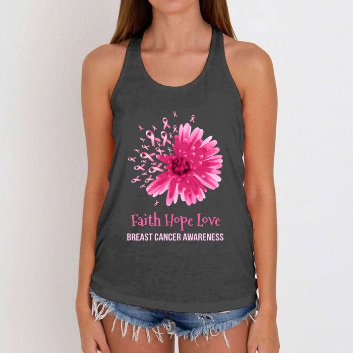 Flower Faith Hope Love Funny Breast Cancer Awareness Women's Knotted Racerback Tank