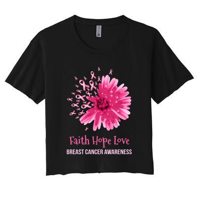 Flower Faith Hope Love Funny Breast Cancer Awareness Women's Crop Top Tee