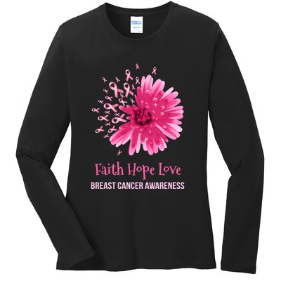 Flower Faith Hope Love Funny Breast Cancer Awareness Ladies Long Sleeve Shirt