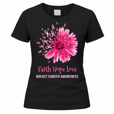 Flower Faith Hope Love Funny Breast Cancer Awareness Women's T-Shirt