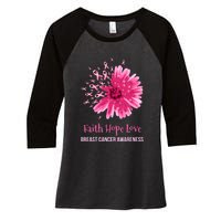 Flower Faith Hope Love Funny Breast Cancer Awareness Women's Tri-Blend 3/4-Sleeve Raglan Shirt