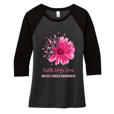 Flower Faith Hope Love Funny Breast Cancer Awareness Women's Tri-Blend 3/4-Sleeve Raglan Shirt