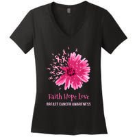 Flower Faith Hope Love Funny Breast Cancer Awareness Women's V-Neck T-Shirt