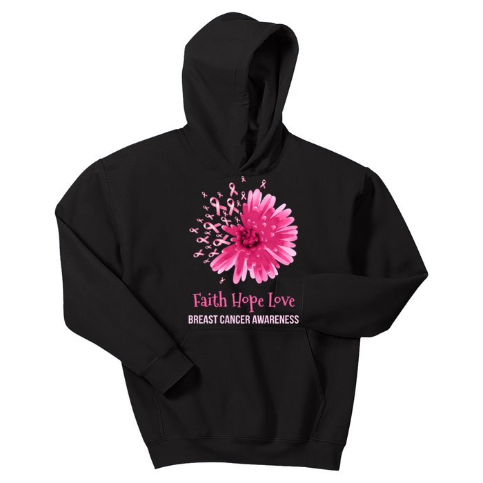 Flower Faith Hope Love Funny Breast Cancer Awareness Kids Hoodie