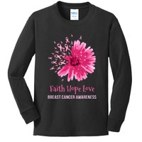 Flower Faith Hope Love Funny Breast Cancer Awareness Kids Long Sleeve Shirt