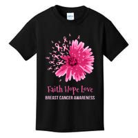 Flower Faith Hope Love Funny Breast Cancer Awareness Kids T-Shirt