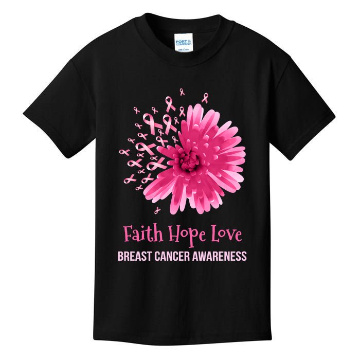 Flower Faith Hope Love Funny Breast Cancer Awareness Kids T-Shirt