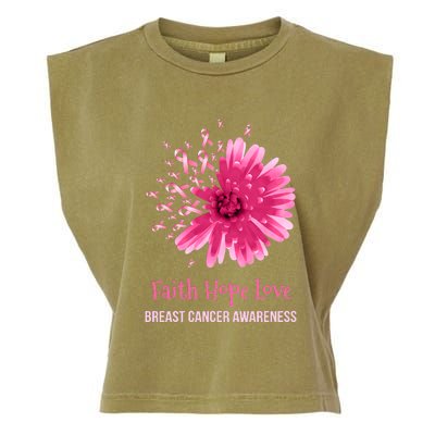 Flower Faith Hope Love Funny Breast Cancer Awareness Garment-Dyed Women's Muscle Tee