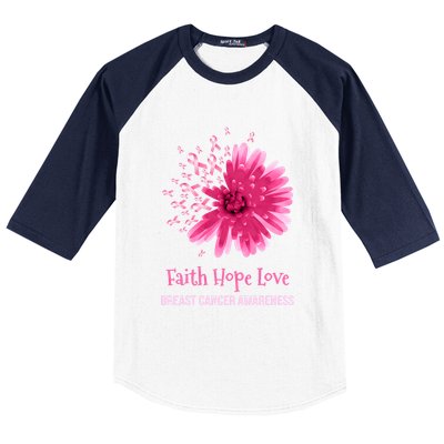 Flower Faith Hope Love Funny Breast Cancer Awareness Baseball Sleeve Shirt