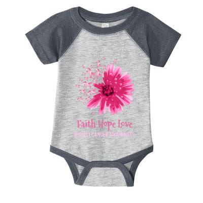 Flower Faith Hope Love Funny Breast Cancer Awareness Infant Baby Jersey Bodysuit