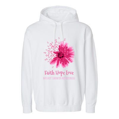 Flower Faith Hope Love Funny Breast Cancer Awareness Garment-Dyed Fleece Hoodie