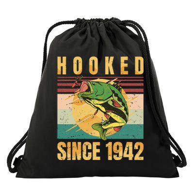 Fishing Fisherman Hooked Since 1942 Vintage Retro Gift Drawstring Bag