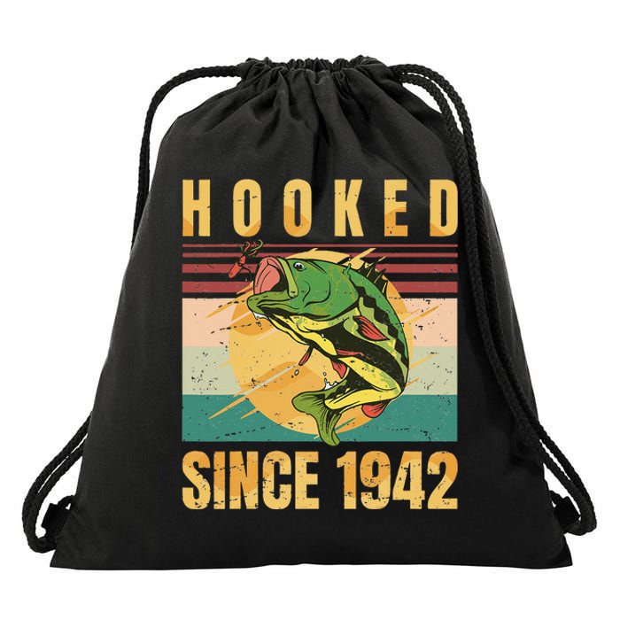 Fishing Fisherman Hooked Since 1942 Vintage Retro Gift Drawstring Bag