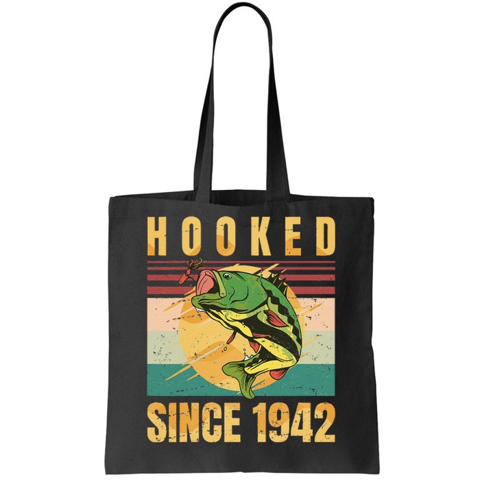 Fishing Fisherman Hooked Since 1942 Vintage Retro Gift Tote Bag