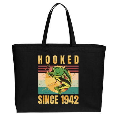 Fishing Fisherman Hooked Since 1942 Vintage Retro Gift Cotton Canvas Jumbo Tote