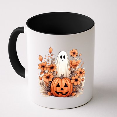 Fall Floral Halloween Ghost In Flower Pumpkin Patch Gift Mug
