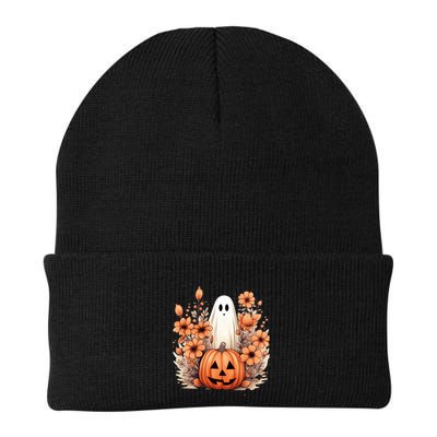 Fall Floral Halloween Ghost In Flower Pumpkin Patch Gift Beanie