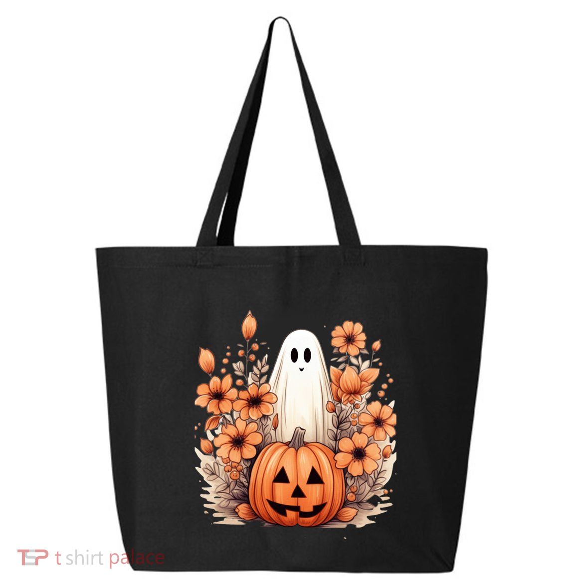 Fall Floral Halloween Ghost In Flower Pumpkin Patch Gift 25L Jumbo Tote
