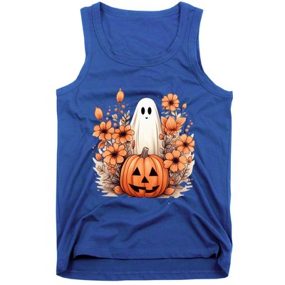 Fall Floral Halloween Ghost In Flower Pumpkin Patch Gift Tank Top