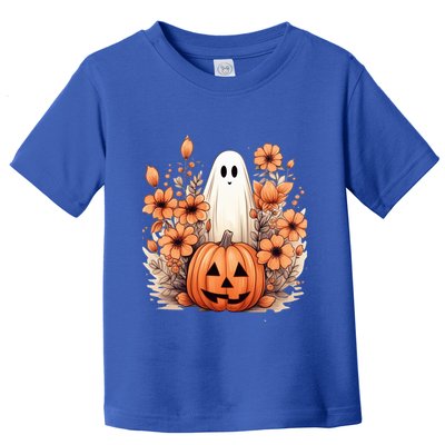 Fall Floral Halloween Ghost In Flower Pumpkin Patch Gift Toddler T-Shirt