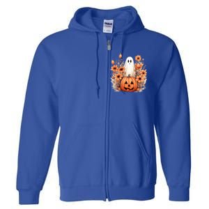 Fall Floral Halloween Ghost In Flower Pumpkin Patch Gift Full Zip Hoodie