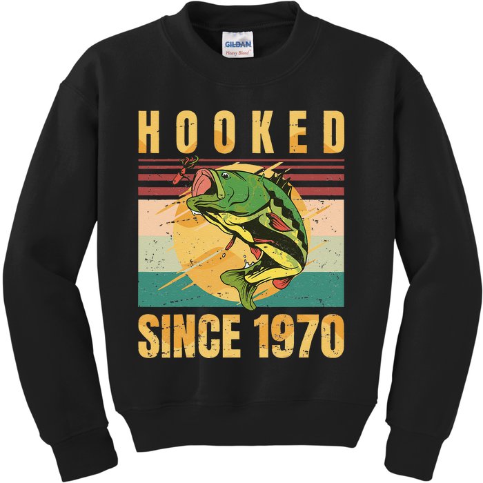 Fishing Fisherman Hooked Since 1970 Vintage Retro Gift Kids Sweatshirt