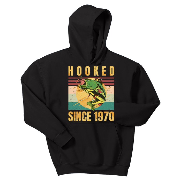 Fishing Fisherman Hooked Since 1970 Vintage Retro Gift Kids Hoodie