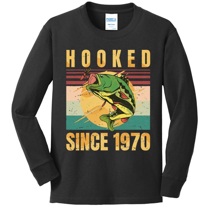 Fishing Fisherman Hooked Since 1970 Vintage Retro Gift Kids Long Sleeve Shirt