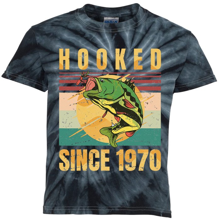 Fishing Fisherman Hooked Since 1970 Vintage Retro Gift Kids Tie-Dye T-Shirt