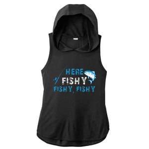 Funny Fisherman Here Fishy Fishing Ladies PosiCharge Tri-Blend Wicking Draft Hoodie Tank