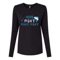 Funny Fisherman Here Fishy Fishing Womens Cotton Relaxed Long Sleeve T-Shirt