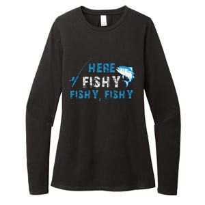 Funny Fisherman Here Fishy Fishing Womens CVC Long Sleeve Shirt