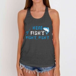 Funny Fisherman Here Fishy Fishing Women's Knotted Racerback Tank