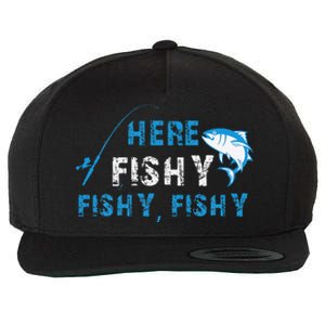 Funny Fisherman Here Fishy Fishing Wool Snapback Cap