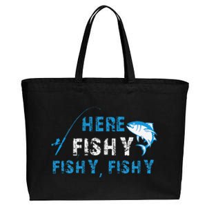 Funny Fisherman Here Fishy Fishing Cotton Canvas Jumbo Tote