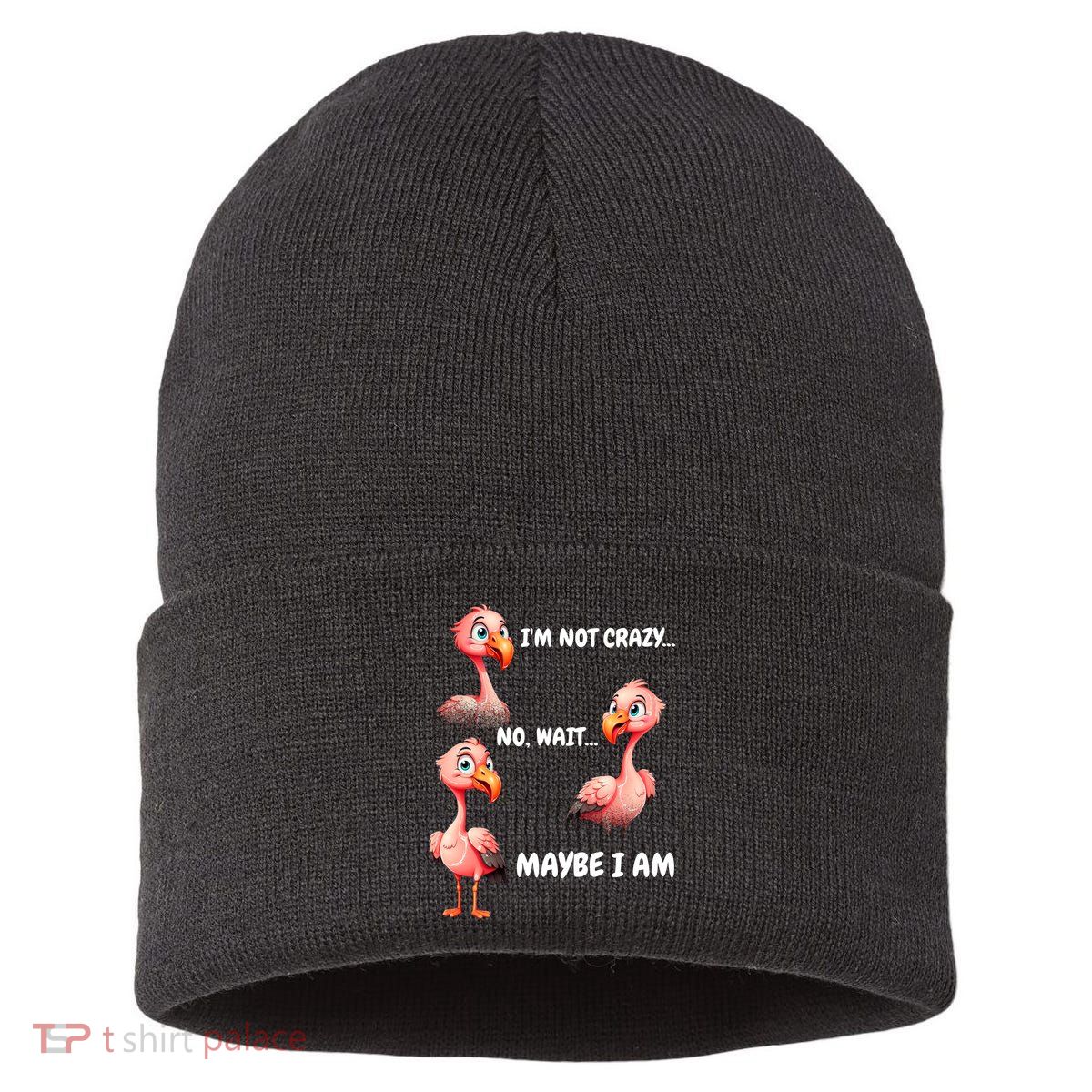 Funny Flamingo Humor Sustainable Knit Beanie