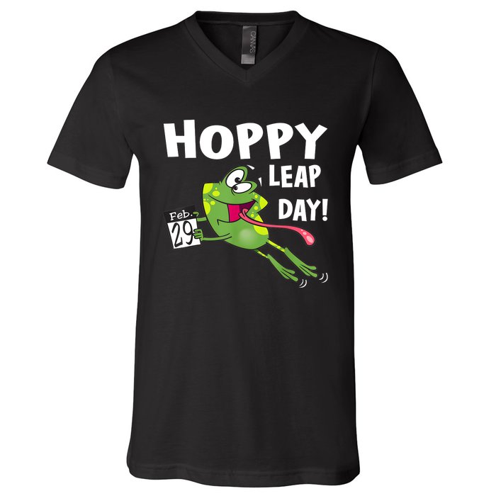 Funny Frog Hoppy Leap Day February 29 Leap Year Birthday V-Neck T-Shirt