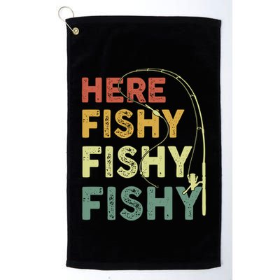 Funny Fishinggift Herefishy Bass Fish Dad Gift Golf Towel