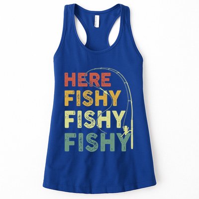 Funny Fishinggift Herefishy Bass Fish Dad Gift Womens Tank Top