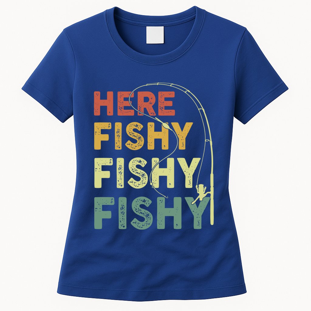 Funny Fishinggift Herefishy Bass Fish Dad Gift Womens T-Shirt
