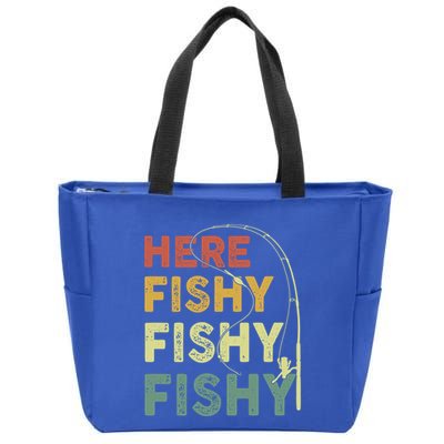 Funny Fishinggift Herefishy Bass Fish Dad Gift Zip Tote Bag
